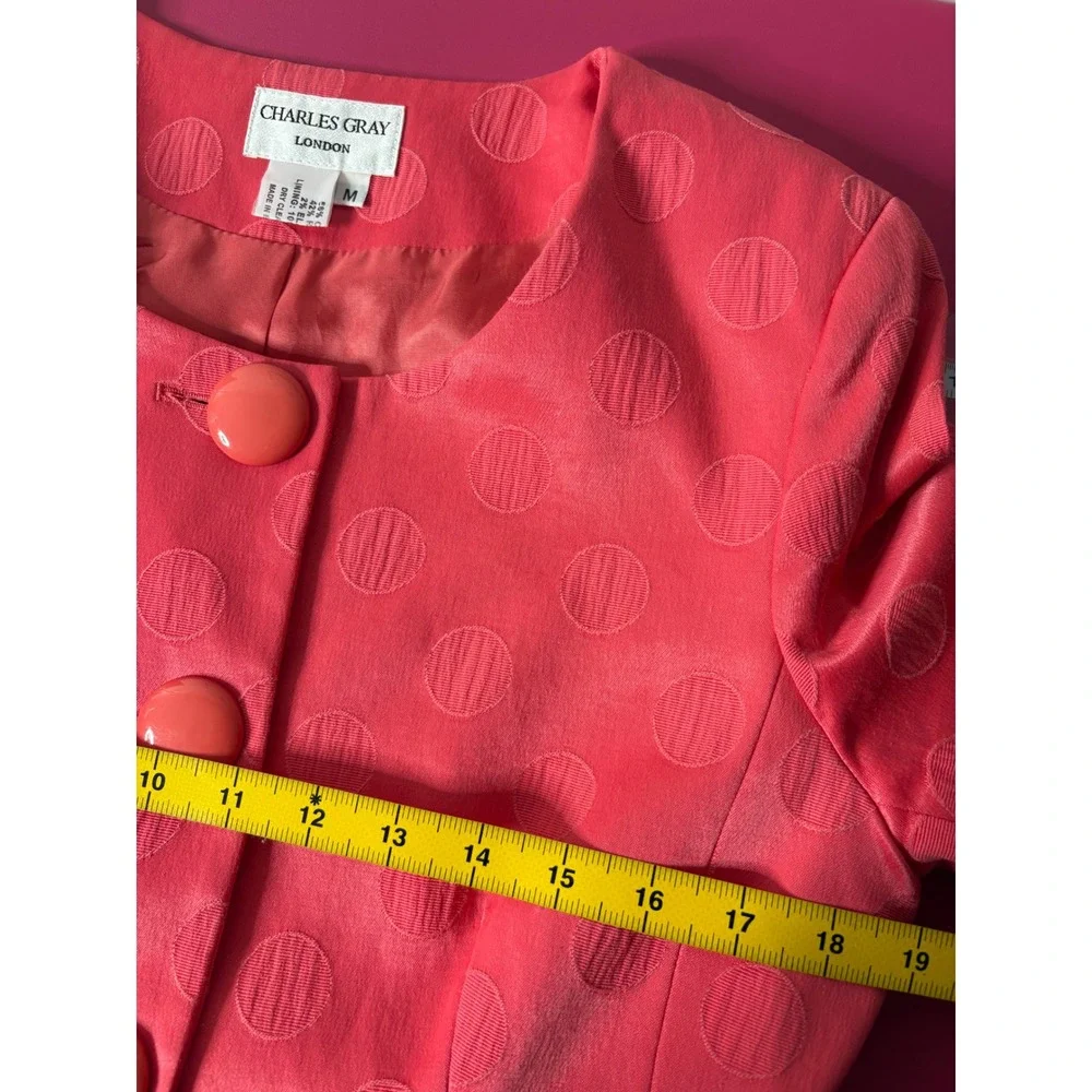 CHARLES GRAY London Womens Coral Polka Dot Peplum Jacket M Bell Sleeve Jackie O
